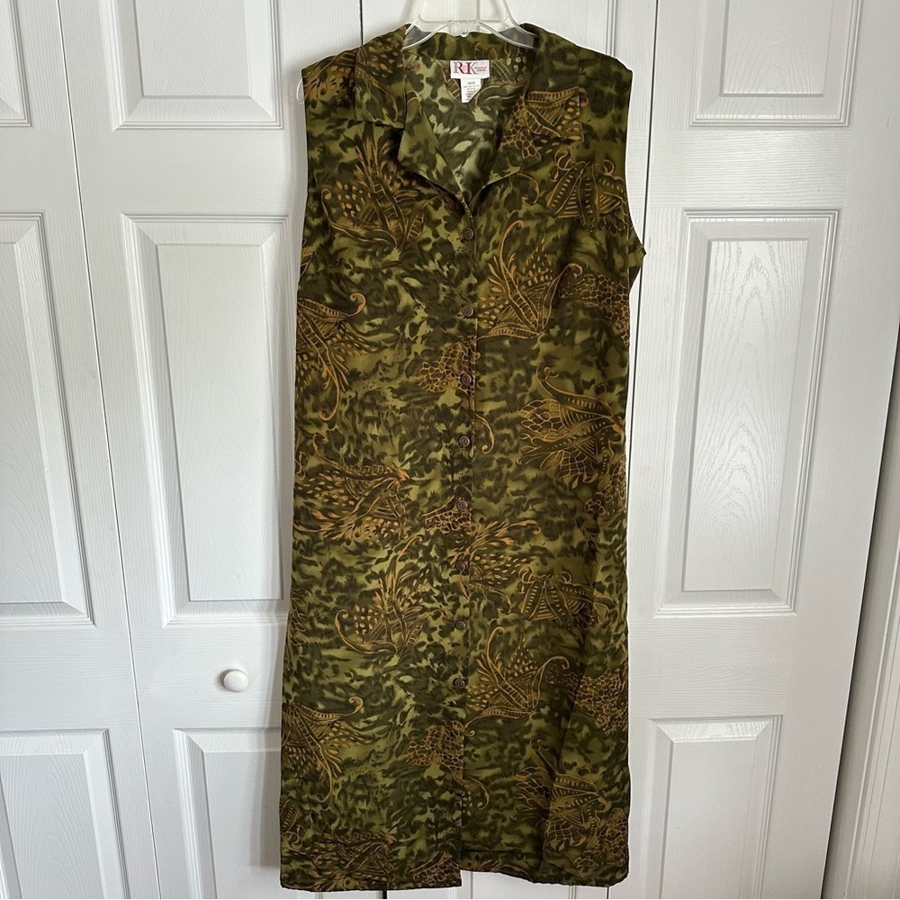 Vtg R&K Originals Dark Floral Full Button Tie Waist Maxi Dress Womens 16W Office